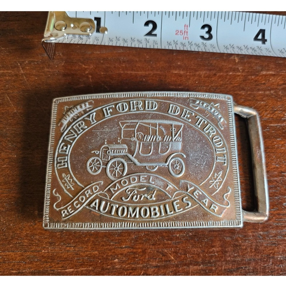 Ford Belt Buckle Mens OS Silver Henry Ford Detroit Model T Automotive Vintage
